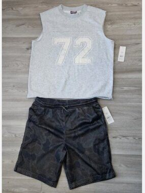 Weekend Academy Boys XXL 18 2pc Gray Tank Top & Black Camo Mesh Shorts Pockets